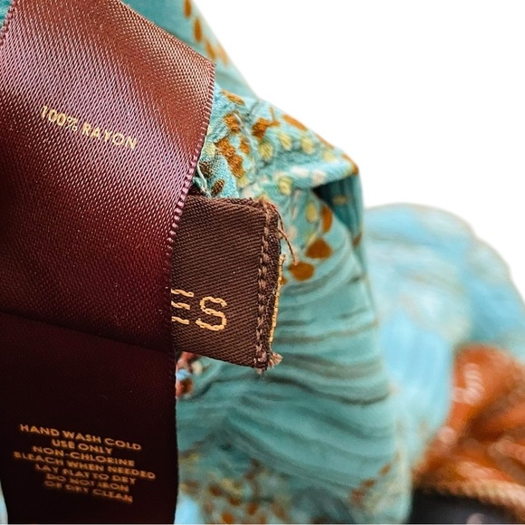 Multiples Y2K Blue Brown Playful Floral Dot Asymmetrical Reversible Ruffle Skirt - Picture 7 of 7